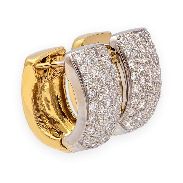 Michael Werdiger 18K 2 tone Gold Pave Diamond Huggie Earrings 1.65ct 5/8"