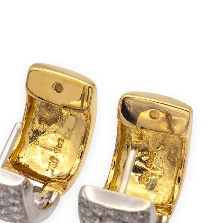 Michael Werdiger 18K 2 tone Gold Pave Diamond Huggie Earrings 1.65ct 5/8"