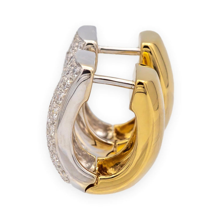 Michael Werdiger 18K 2 tone Gold Pave Diamond Huggie Earrings 1.65ct 5/8"