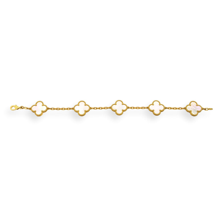 Van Cleef & Arpels 18KY Vintage Alhambra 5-Motif MOP Bracelet, 7", Cert & Extras