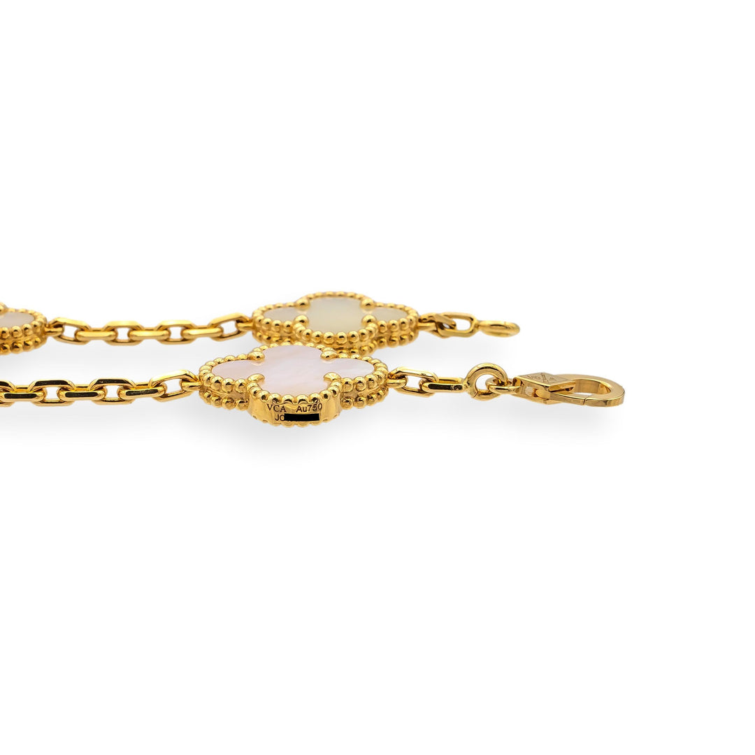 Van Cleef & Arpels 18KY Vintage Alhambra 5-Motif MOP Bracelet, 7", Cert & Extras