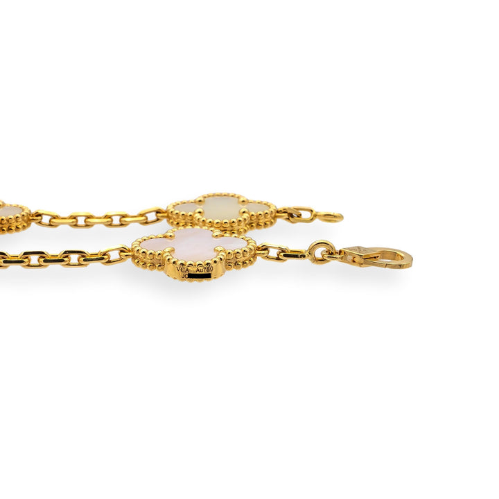 Van Cleef & Arpels 18KY Vintage Alhambra 5-Motif MOP Bracelet, 7", Cert & Extras