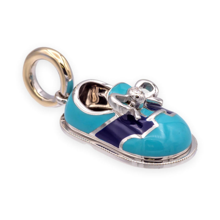 Aaron Basha 18K White Gold Blue Enamel and Diamond Shoe Charm