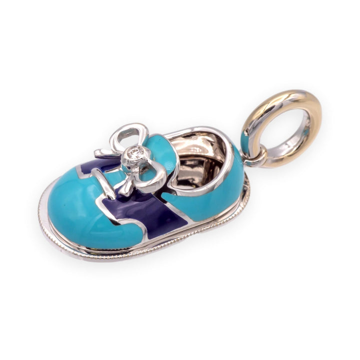 Aaron Basha 18K White Gold Blue Enamel and Diamond Shoe Charm