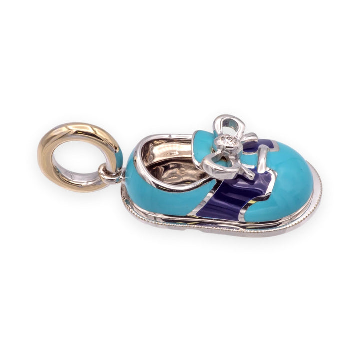 Aaron Basha 18K White Gold Blue Enamel and Diamond Shoe Charm
