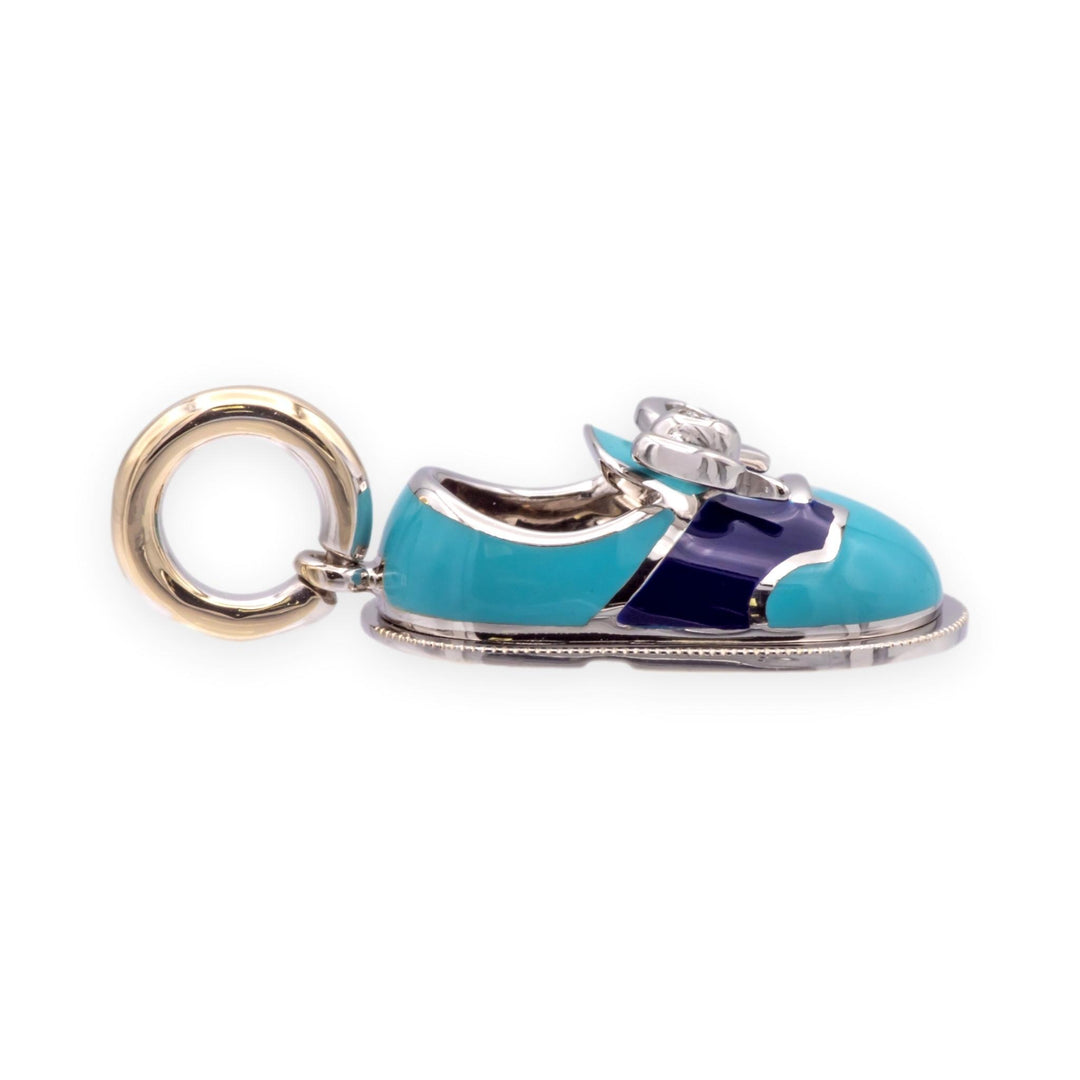 Aaron Basha 18K White Gold Blue Enamel and Diamond Shoe Charm
