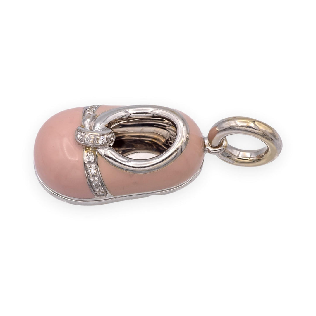 Aaron Basha 18K White Gold Pink Enamel and Diamond Shoe Pendant Charm