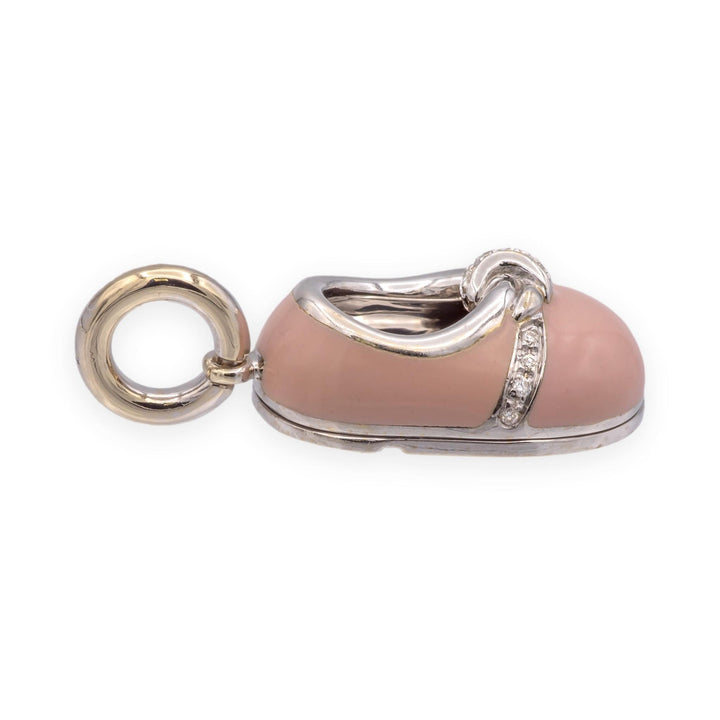Aaron Basha 18K White Gold Pink Enamel and Diamond Shoe Pendant Charm