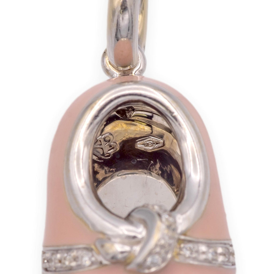 Aaron Basha 18K White Gold Pink Enamel and Diamond Shoe Pendant Charm