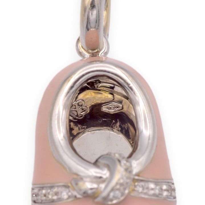 Aaron Basha 18K White Gold Pink Enamel and Diamond Shoe Pendant Charm