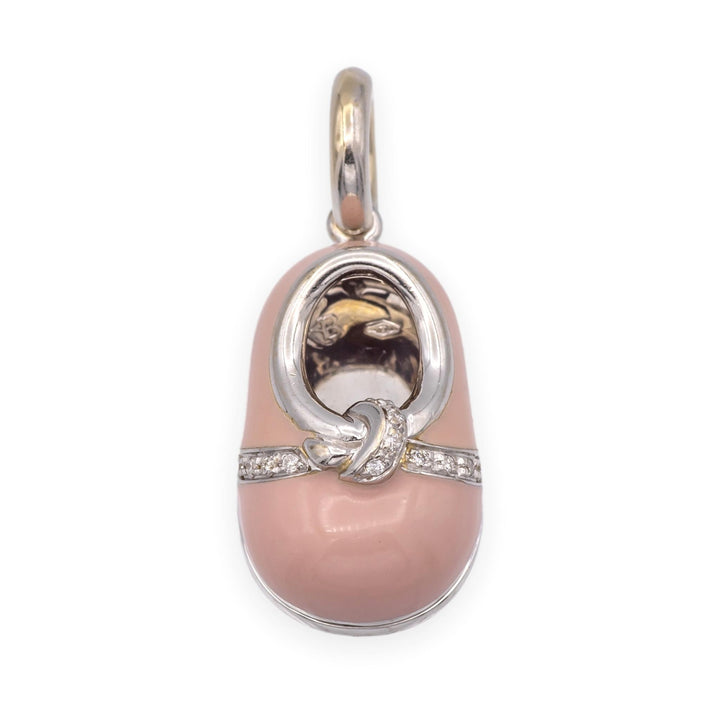 Aaron Basha 18K White Gold Pink Enamel and Diamond Shoe Pendant Charm