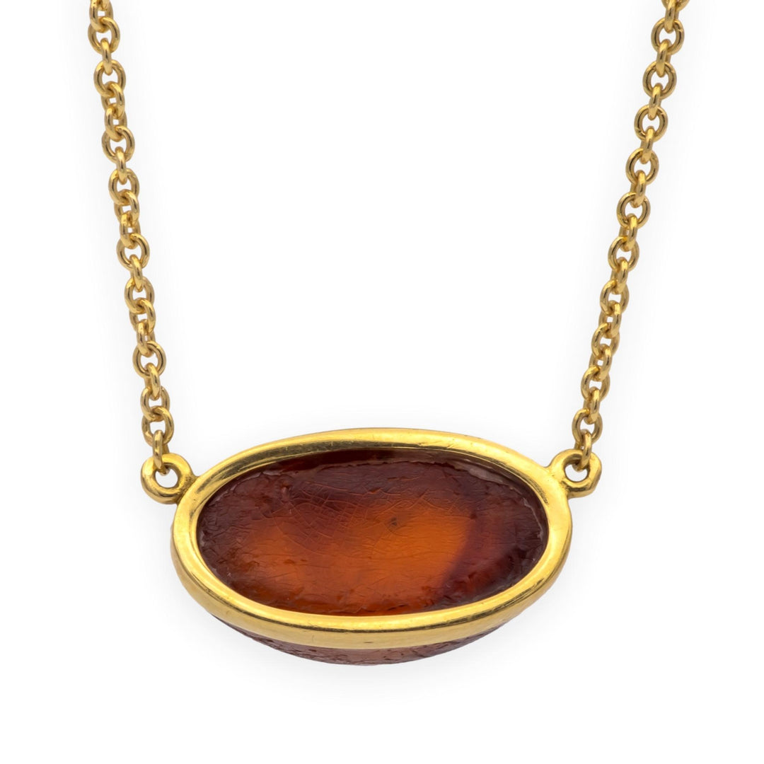Tiffany & Co Elsa Peretti Rare Vintage Amber Pendant Necklace 18K Ylw Gold 24"