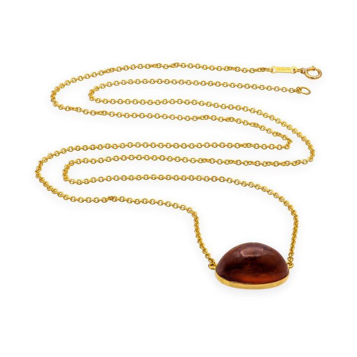Tiffany & Co Elsa Peretti Rare Vintage Amber Pendant Necklace 18K Ylw Gold 24"