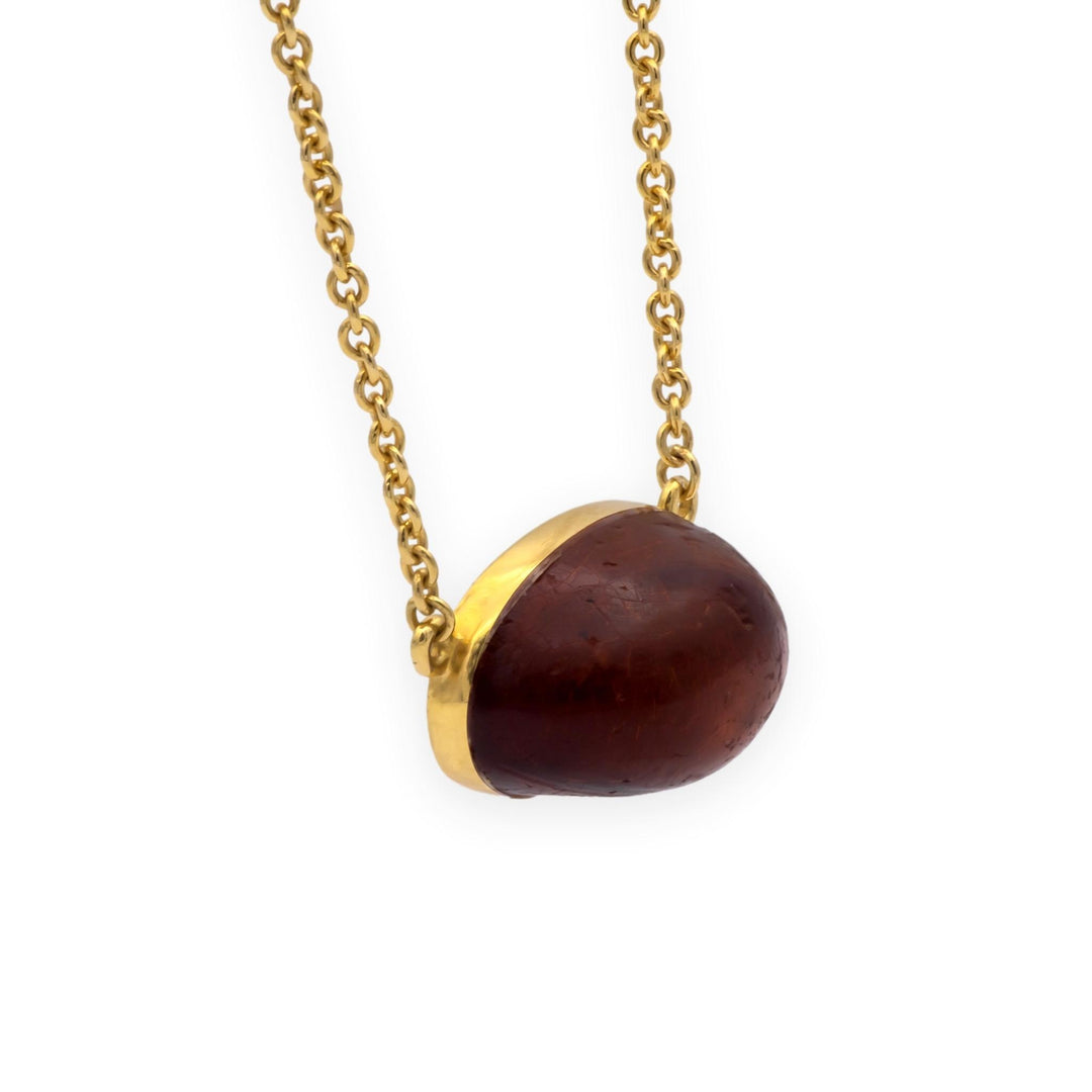 Tiffany & Co Elsa Peretti Rare Vintage Amber Pendant Necklace 18K Ylw Gold 24"