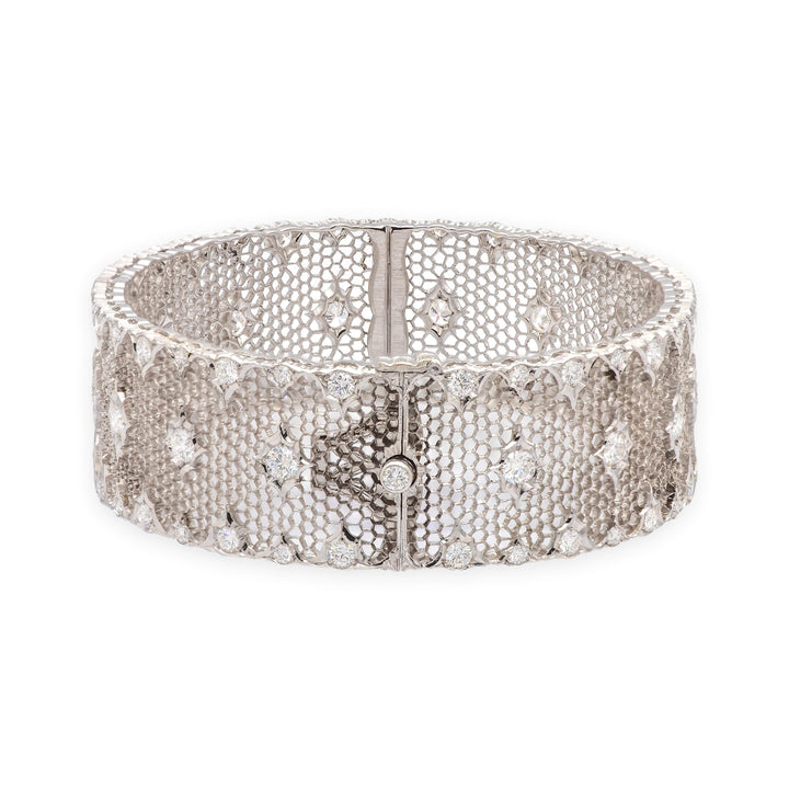 Buccellati 18K White Gold Tulle Brocade Honeycomb Diamond Bracelet - 3.59 Cts