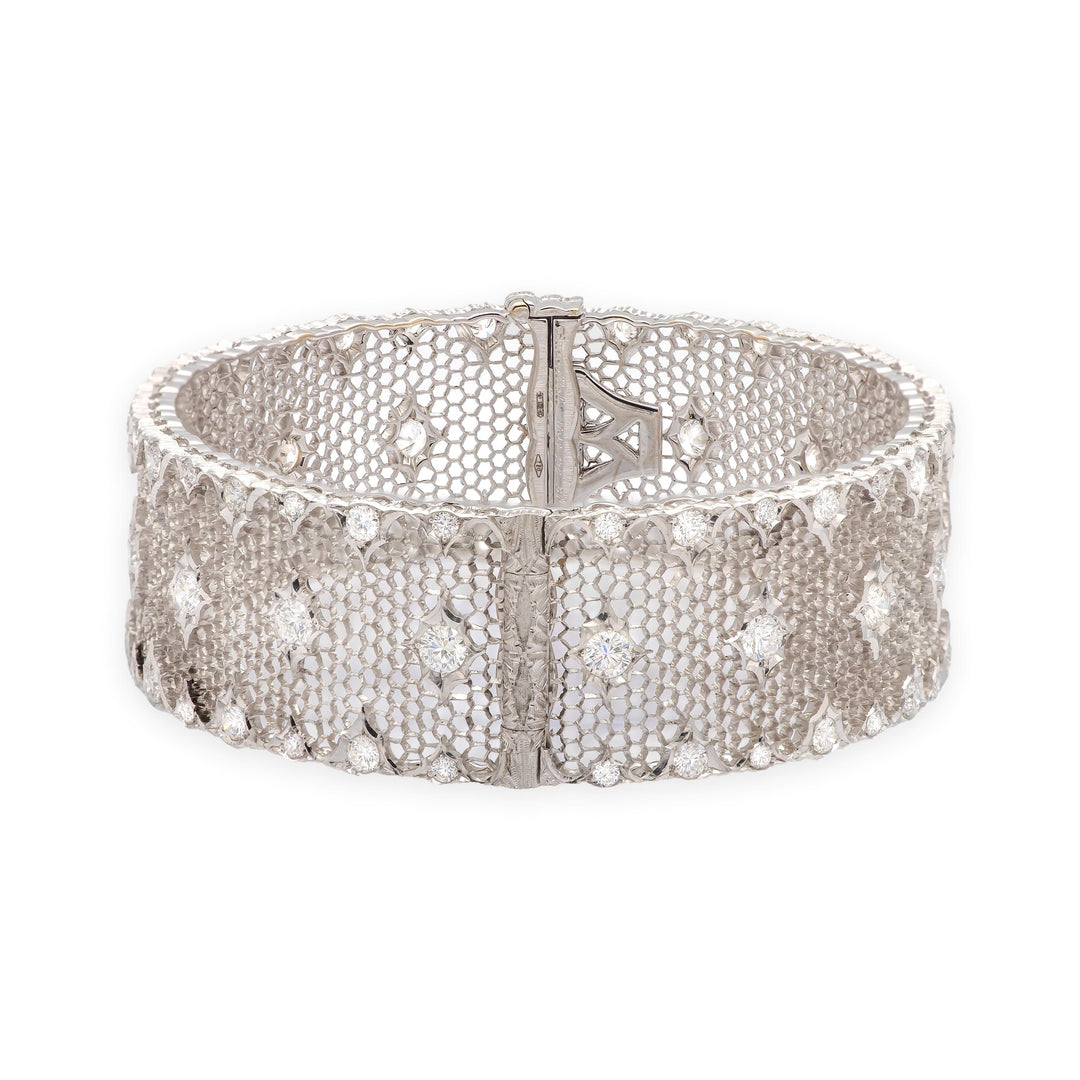 Buccellati 18K White Gold Tulle Brocade Honeycomb Diamond Bracelet - 3.59 Cts