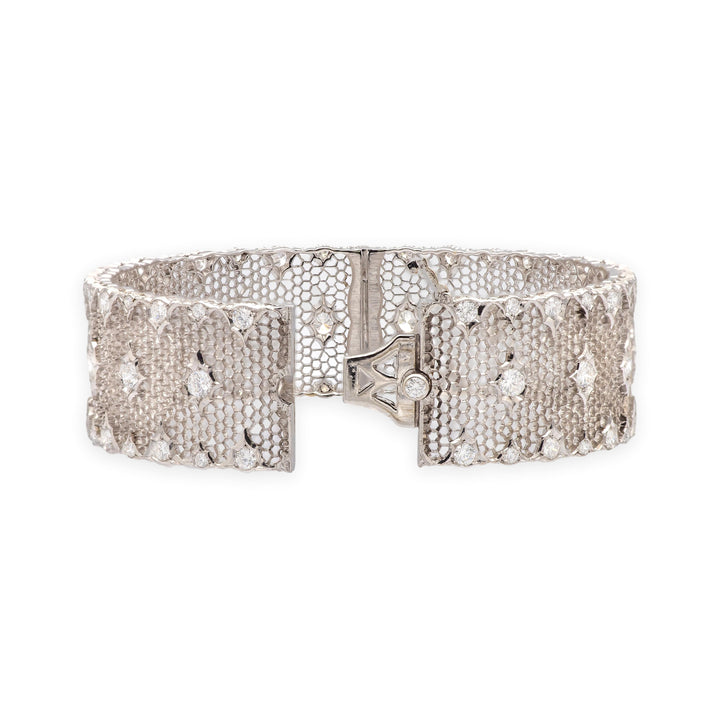 Buccellati 18K White Gold Tulle Brocade Honeycomb Diamond Bracelet - 3.59 Cts