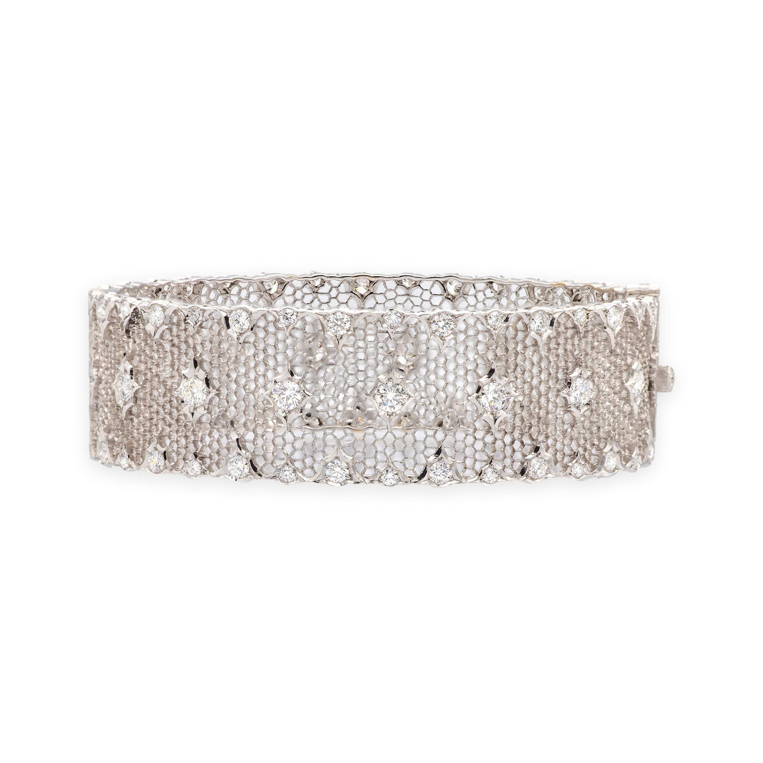 Buccellati 18K White Gold Tulle Brocade Honeycomb Diamond Bracelet - 3.59 Cts