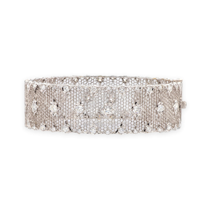 Buccellati 18K White Gold Tulle Brocade Honeycomb Diamond Bracelet - 3.59 Cts