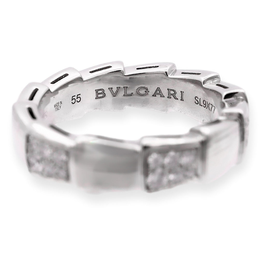 Bvlgari 18K White Gold Serpenti Viper Diamond .41ct Ring Size 55 ( US 7-7.5) 6mm