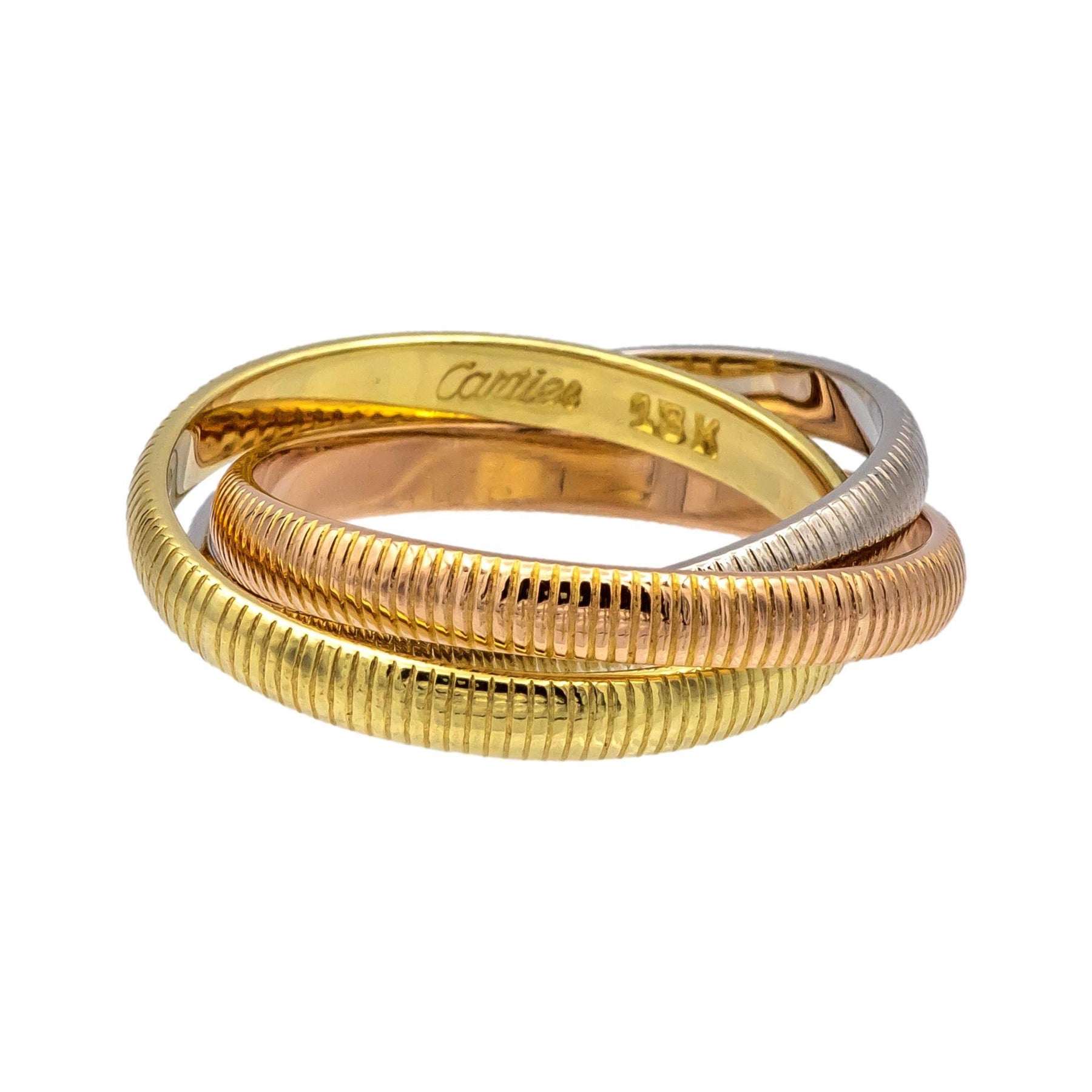 Vintage Cartier 18K Gold Ribbed Trinity Rolling Band Ring Size