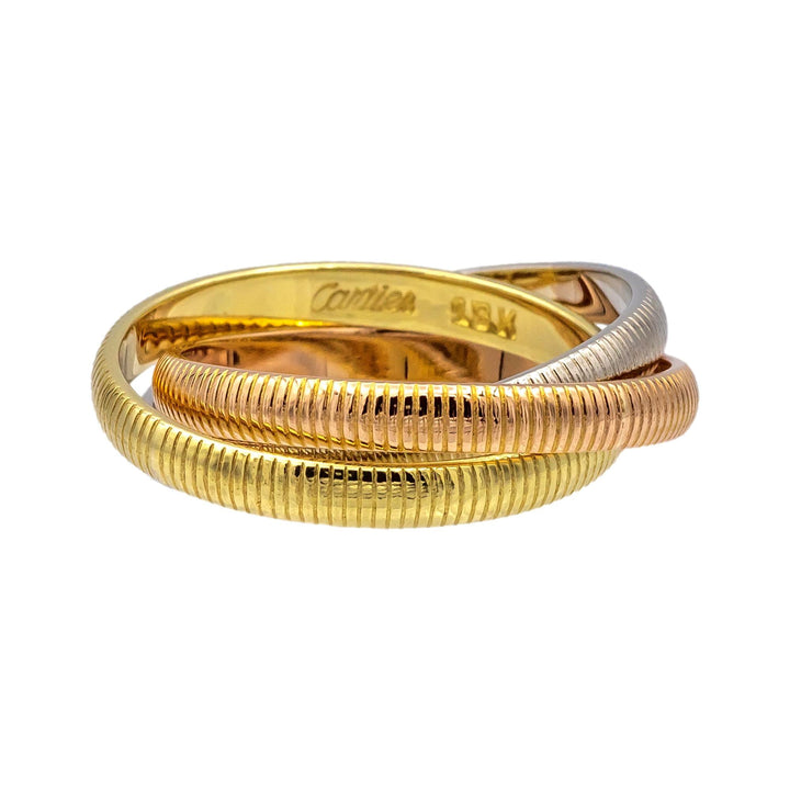 Vintage Cartier 18K Gold Ribbed Trinity Rolling Band Ring Size 7.5 Circa 1980's