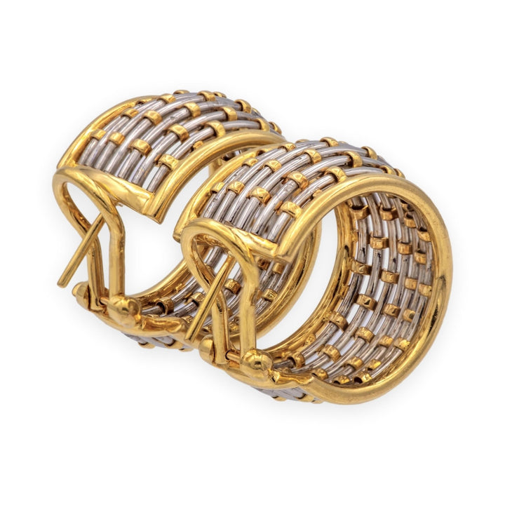 Vintage Cartier Or Et Acier Woven Hoop Earrings 18K Gold Stainless Steel 1980's