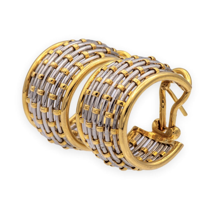 Vintage Cartier Or Et Acier Woven Hoop Earrings 18K Gold Stainless Steel 1980's