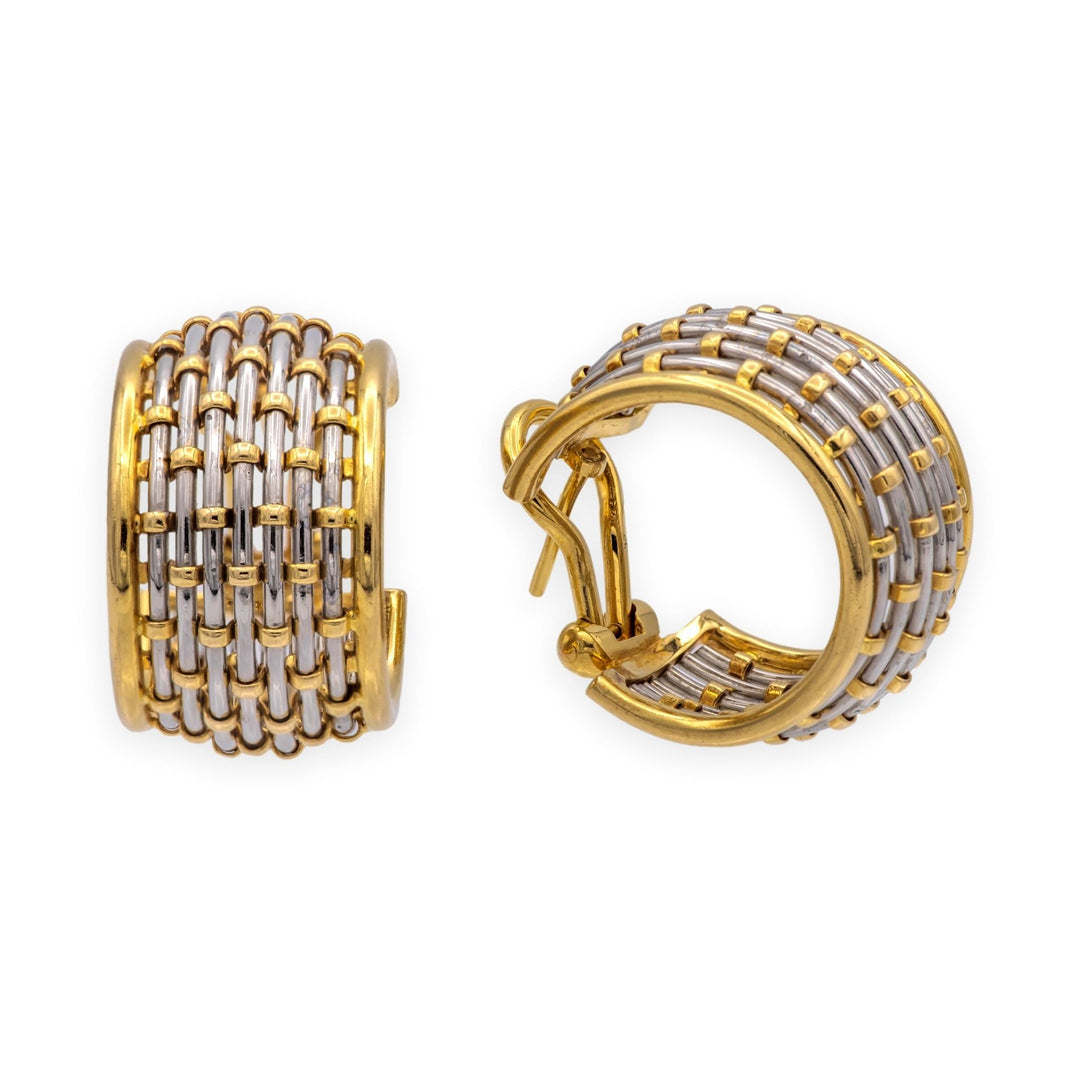 Vintage Cartier Or Et Acier Woven Hoop Earrings 18K Gold Stainless Steel 1980's