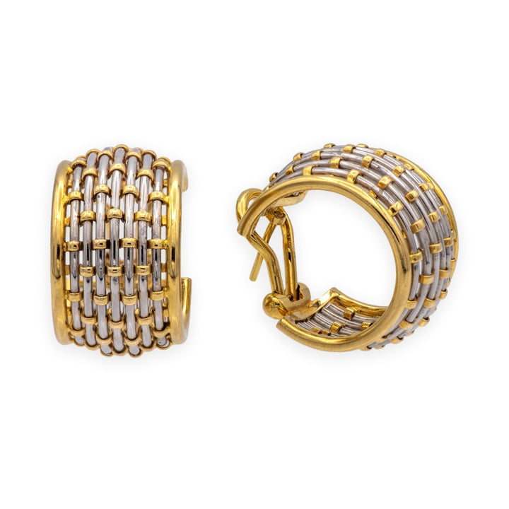 Vintage Cartier Or Et Acier Woven Hoop Earrings 18K Gold Stainless Steel 1980's