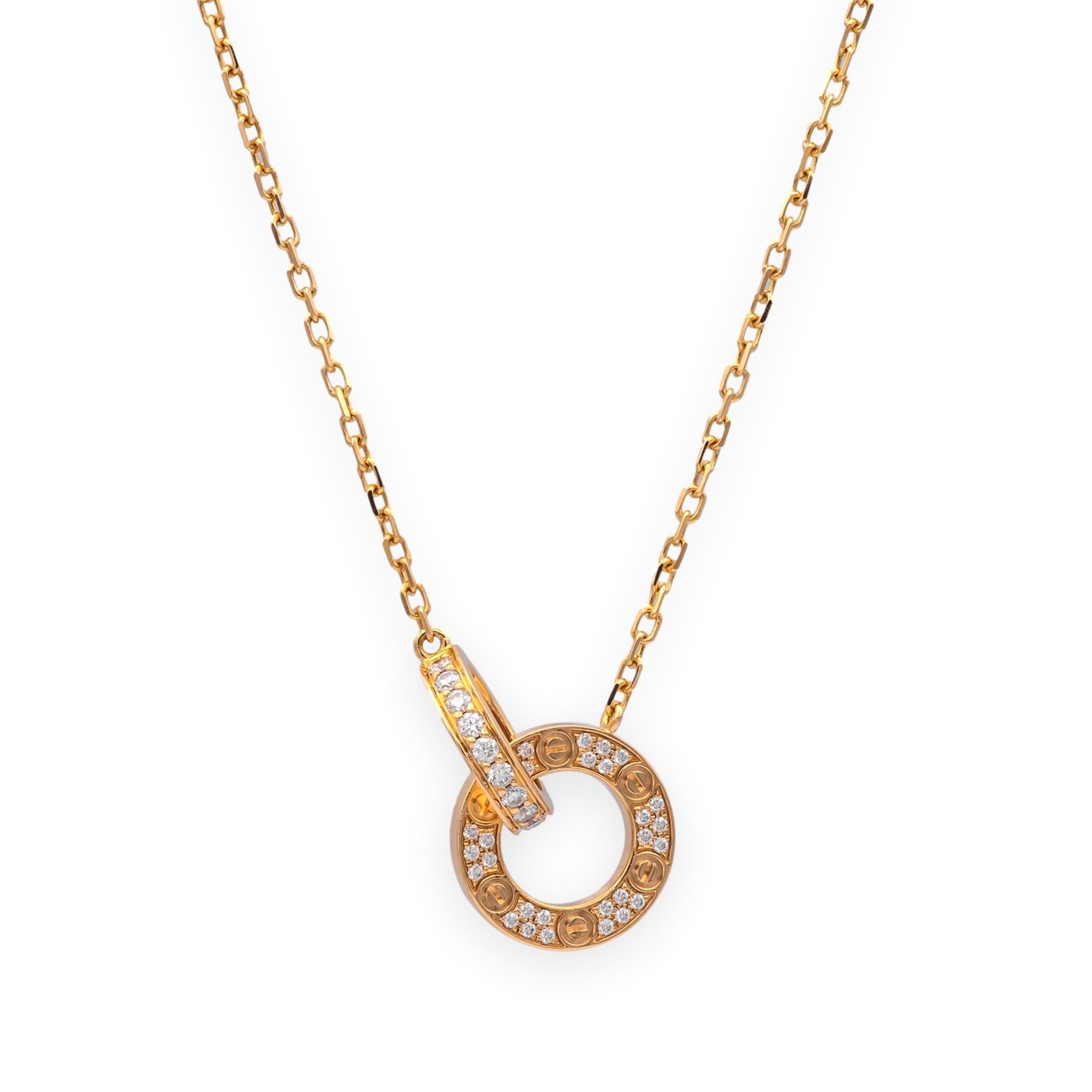 Cartier 18Kゴールド ネックレス 証明書付き Cartier Love Necklace 18K Rose Gold Pavé Diamond Pendant 20