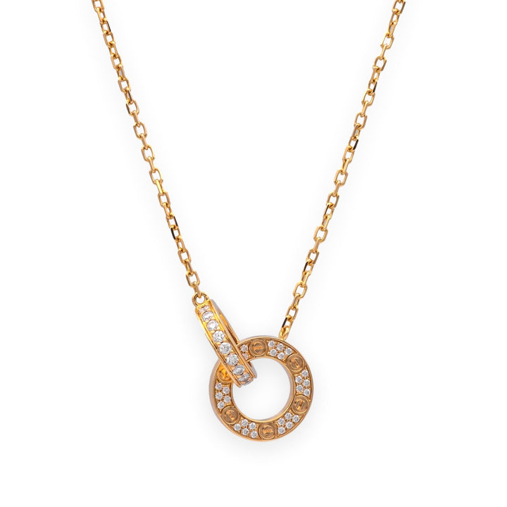 Cartier Love Necklace 18K Rose Gold Pavé Diamond Pendant 20" Box and Papers