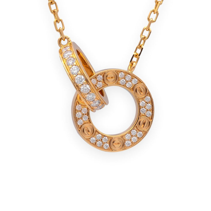 Cartier Love Necklace 18K Rose Gold Pavé Diamond Pendant 20" Box and Papers