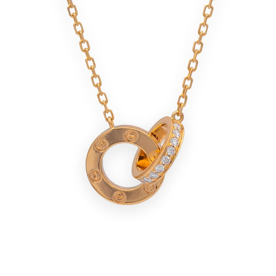 Cartier Love Necklace 18K Rose Gold Pavé Diamond Pendant 20" Box and Papers