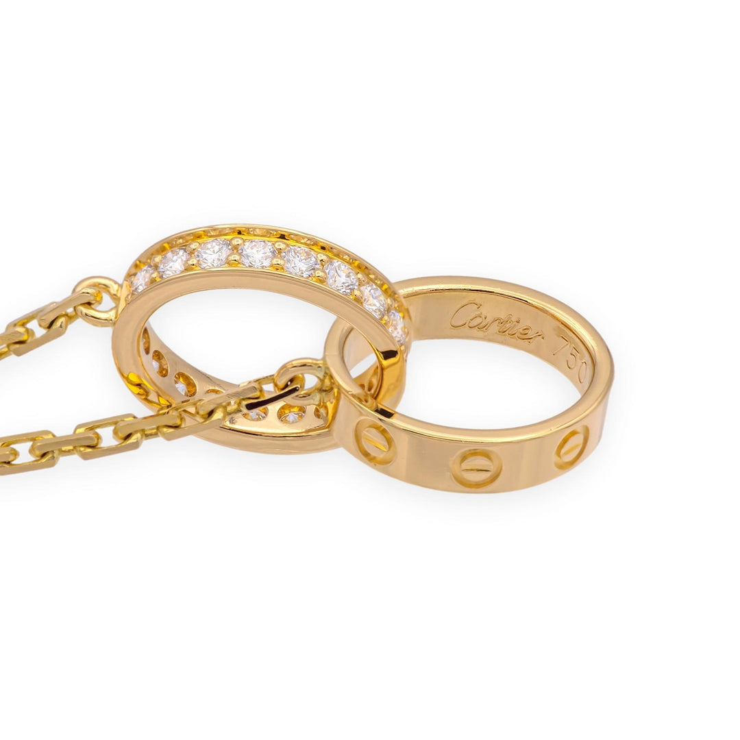 Cartier 18K Yellow Gold Love Necklace Half Pavé Diamond Pendant 0.22ct