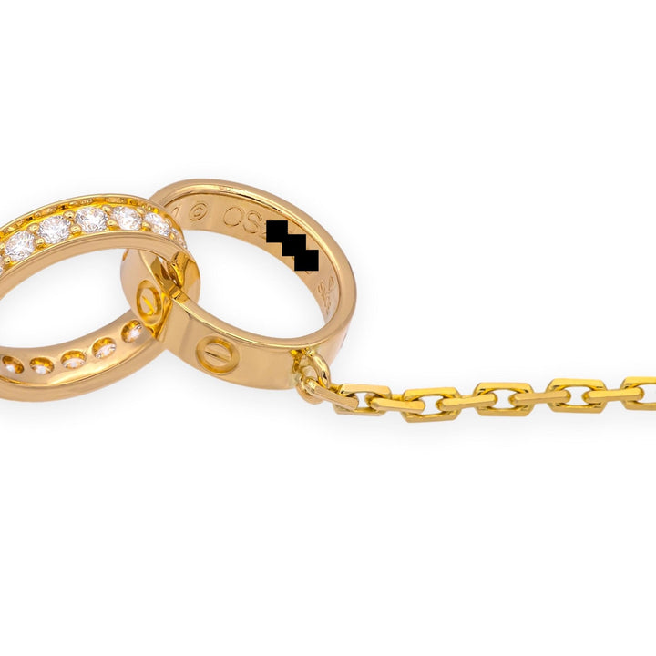 Cartier 18K Yellow Gold Love Necklace Half Pavé Diamond Pendant 0.22ct