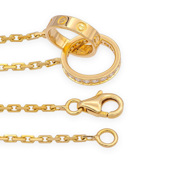 Cartier 18K Yellow Gold Love Necklace Half Pavé Diamond Pendant 0.22ct