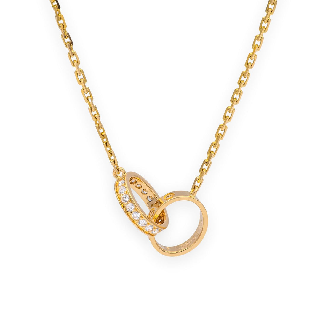 Cartier 18K Yellow Gold Love Necklace Half Pavé Diamond Pendant 0.22ct