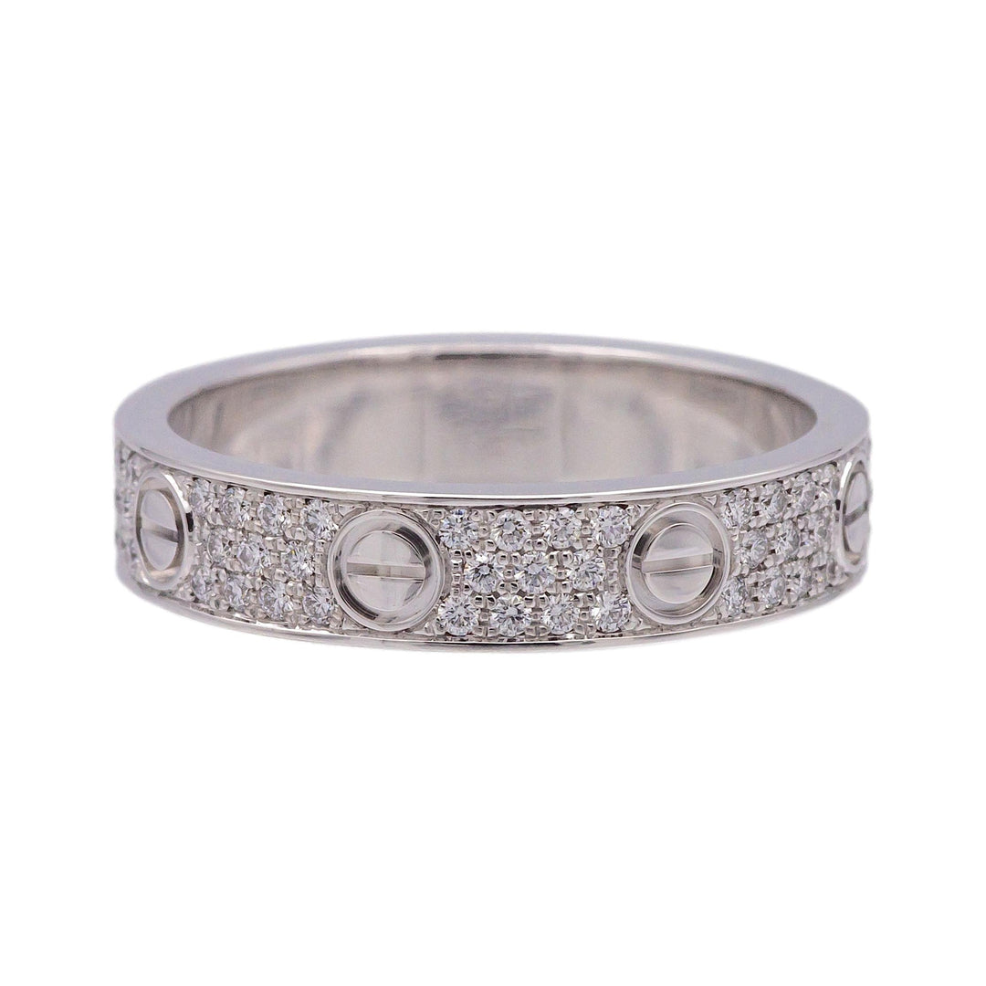 Cartier Love Ring Paved in 18K White Gold with Diamonds 4mm