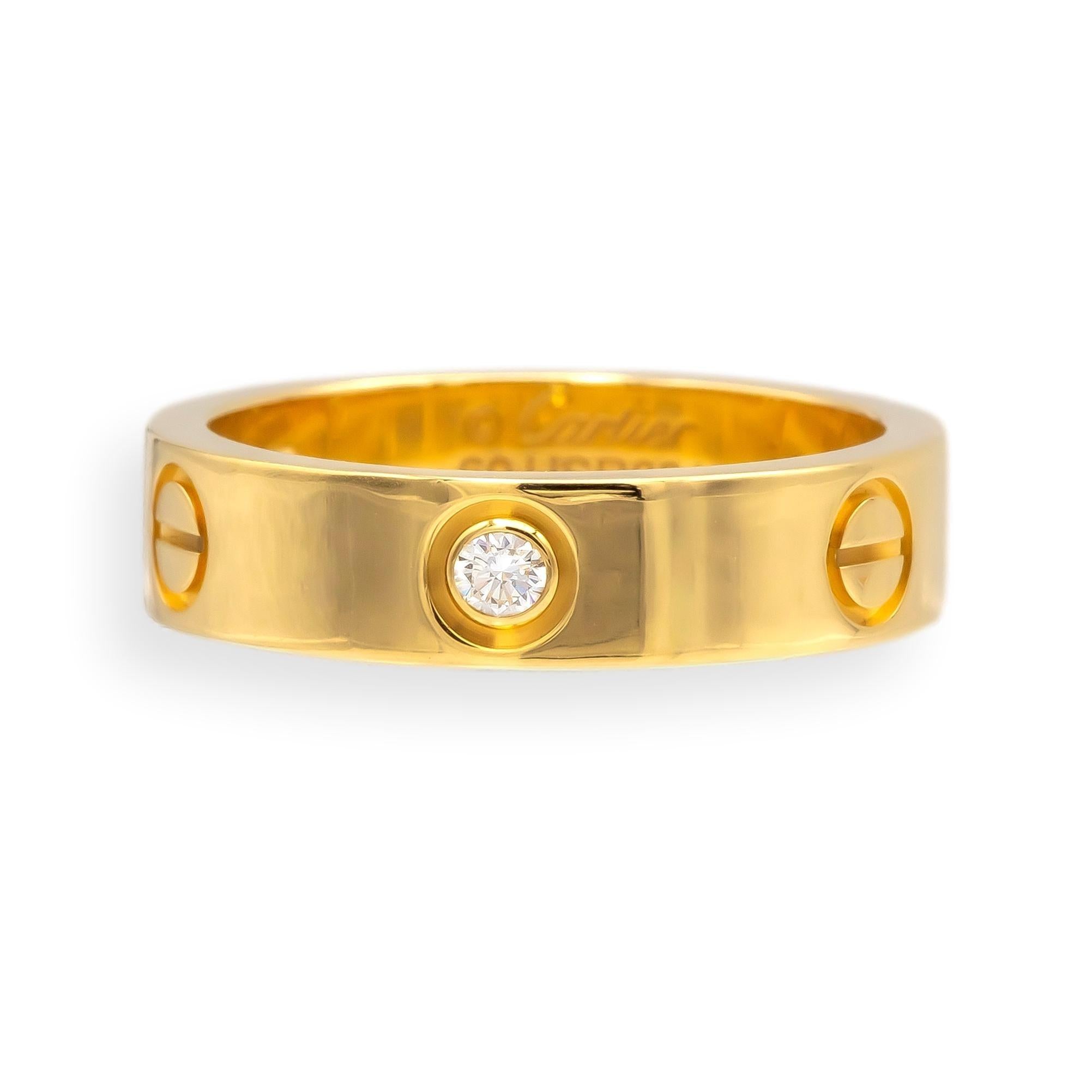 Cartier Love Ring 18K Yellow Gold 3 Diamonds Band Size 60 | US