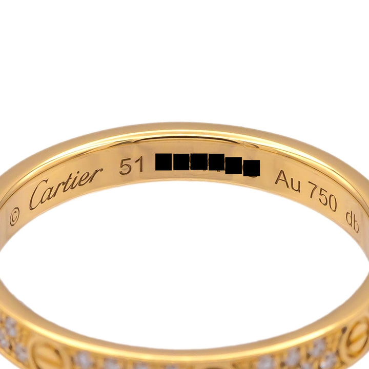 Cartier Love Small Diamond Pave Ring 18K Yellow Gold Size 5.5 (51) Cert + recpt
