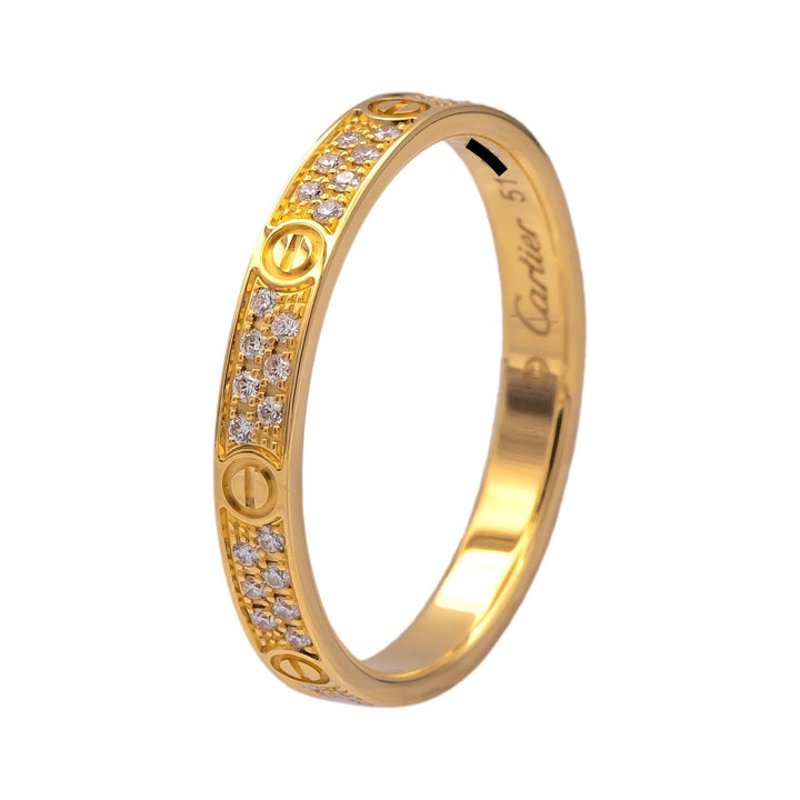 Cartier Love Small Diamond Pave Ring 18K Yellow Gold Size 5.5 (51) Cert + recpt
