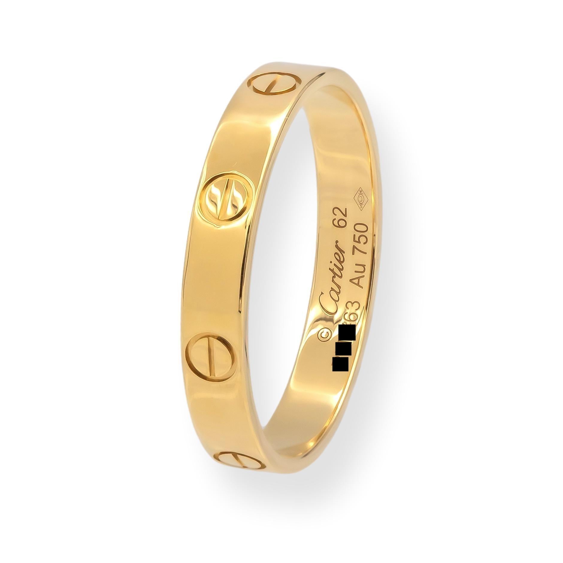 Cartier Love Ring 18K Yellow Gold Small Model Size 62 US 10