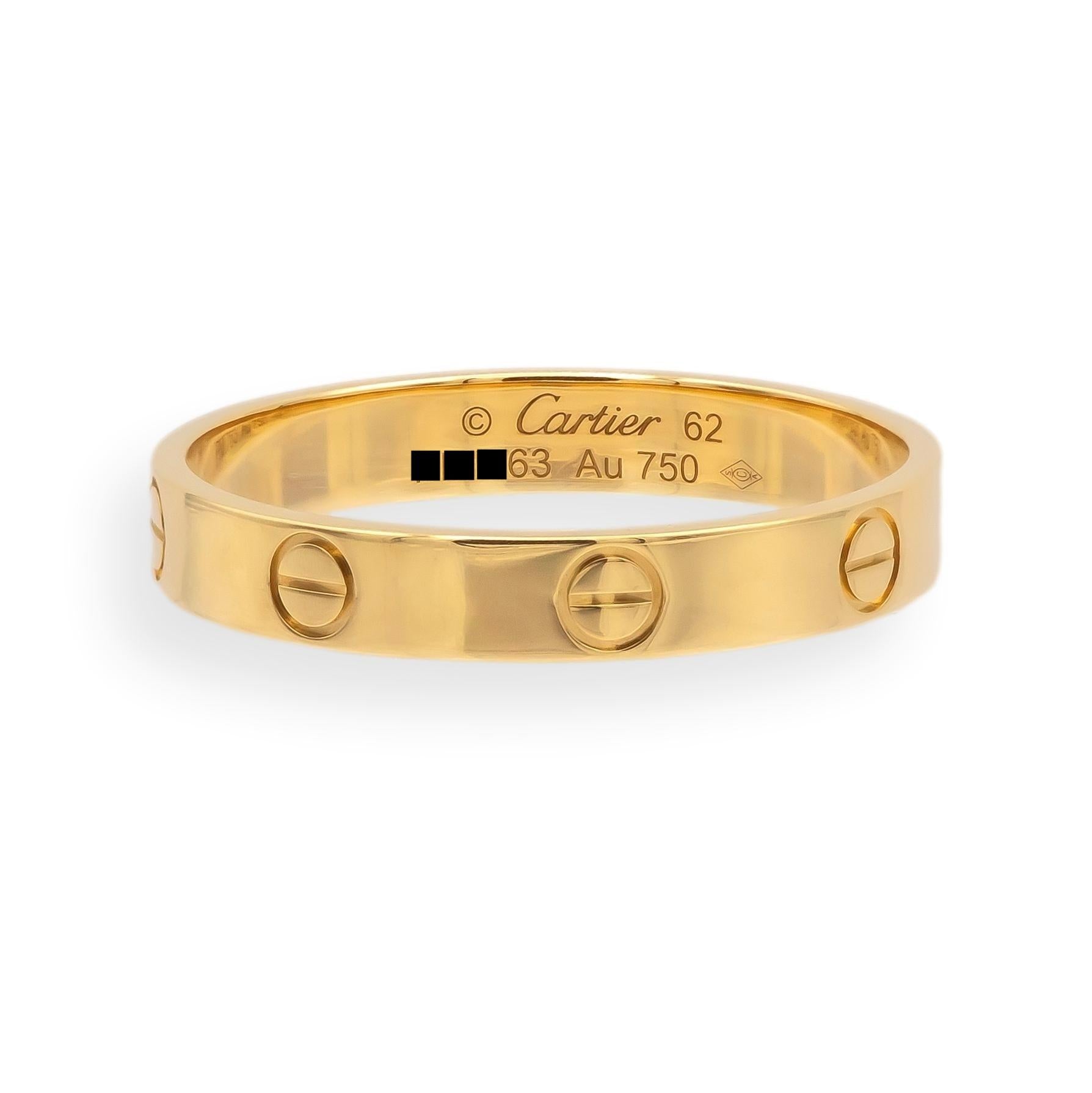 Cartier Love Ring 18K Yellow Gold Small Model Size 62 US 10