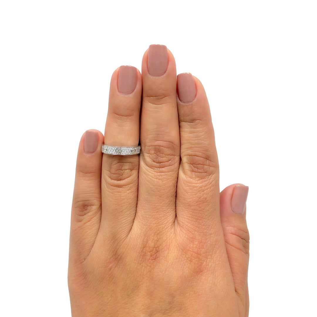 Cartier Love Ring Paved in 18K White Gold with Diamonds 4mm 5.25 US / 50 EU