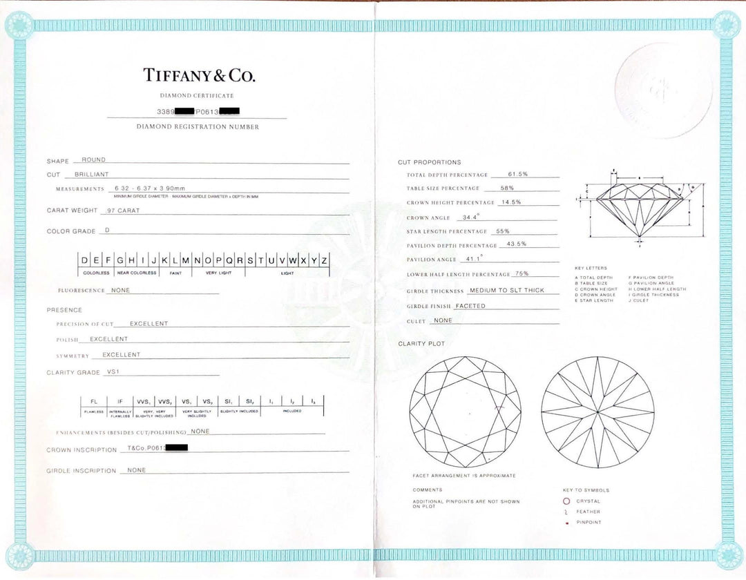 Tiffany & Co. Platinum .97 Cts Center Round Soleste Diamond Engagement Ring DVS1