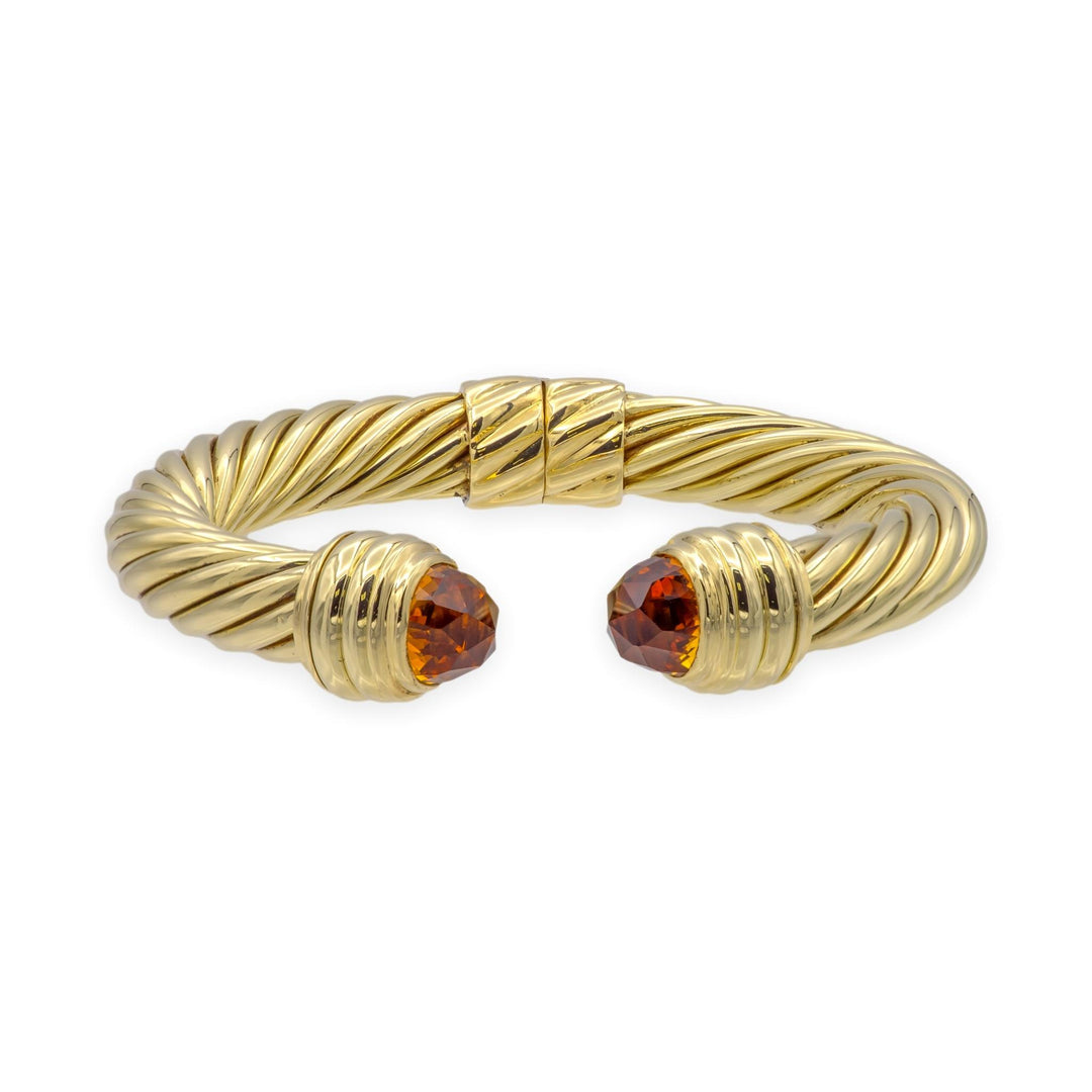 David Yurman 14K Yellow Gold Classic Cable Citrine Hinged Cuff Bracelet 9.5 mm