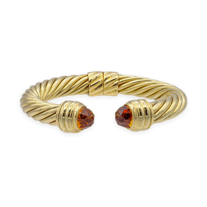 David Yurman 14K Yellow Gold Classic Cable Citrine Hinged Cuff Bracelet 9.5 mm