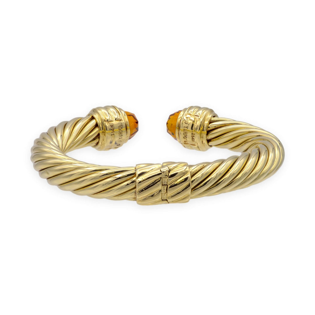 David Yurman 14K Yellow Gold Classic Cable Citrine Hinged Cuff Bracelet 9.5 mm