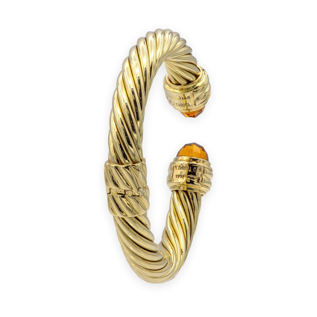 David Yurman 14K Yellow Gold Classic Cable Citrine Hinged Cuff Bracelet 9.5 mm